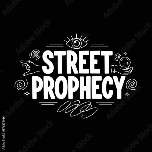 Street Prophecy mystical design with eye and hands.