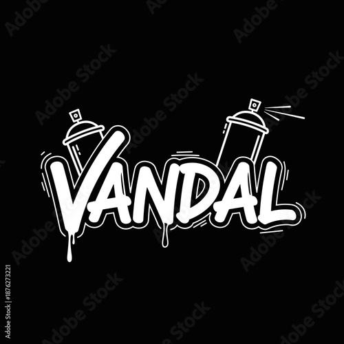 Vandal graffiti text with spray cans on black background.