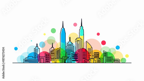 Vibrant abstract cityscape with colorful circles