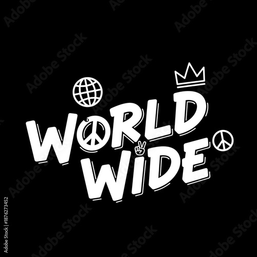Worldwide Peace and Unity Graphic Design with Crown and Globe.