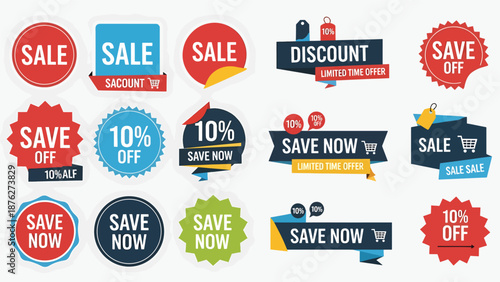 Sale and Discount Sticker Badge Vector Set