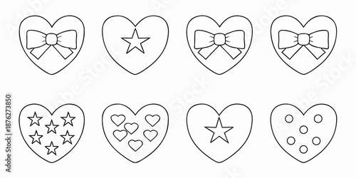 Charming heart outlines with varied inner designs bows stars and polka dots