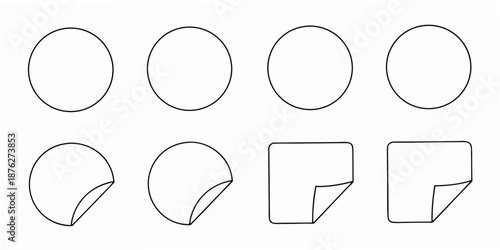 A collection of simple geometric shapes circles squares and partially peeled stickers
