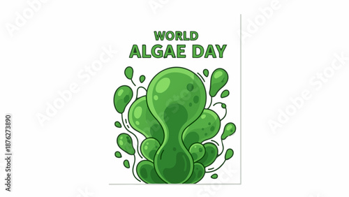 Vibrant green algae clusters, celebrating World Algae Day with organic shapes and bright colors