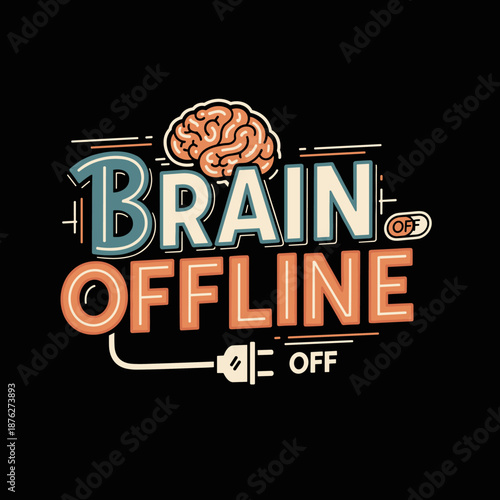 Brain Offline Creative Typography Design with Human Brain Illustration.