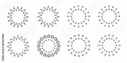 Optical illusion with circular patterns and varying arrangements of dots and spikes