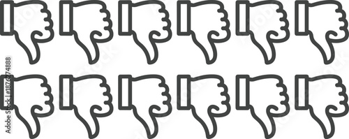 Seven Thumbs Up in Black and White outline hand gestures