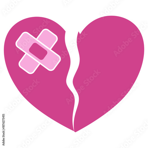 Broken Heart with Bandage Illustration Symbolizing Heartbreak and Love.
