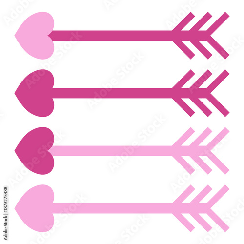 Four pink arrows with heart-shaped tips in various shades.