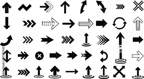 Comprehensive collection of contemporary arrow icons and symbols for navigation and directional graphic design