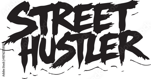 Street hustler sticker features bold black brushstroke typography on a white transparent background creating a dynamic urban fashion statement for streetwear enthusiasts and those who embody the hustl