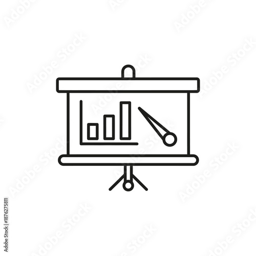 Presentation board with falling bar chart and pointer, business decline concept