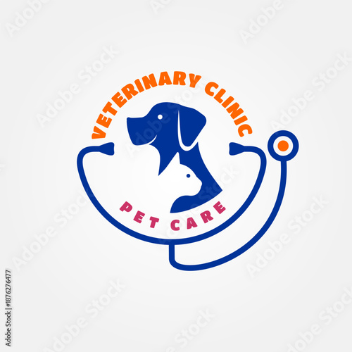 Veterinary Clinic Logo with Dog and Cat. Vector illustration