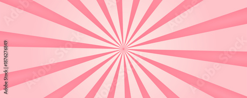 Candy color sunburst background. Abstract pink cream sunbeams design wallpaper. Colorful spinning lines for template, banner, poster, flyer. Sweet rotating cartoon swirl or whirlpool. Vector backdrop