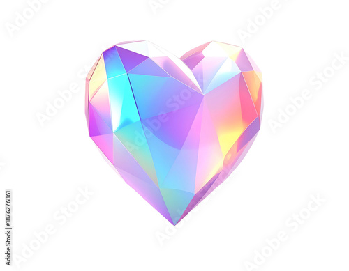 Gemstone heart with iridescent facets floats against a black void