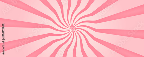Candy color sunburst background. Abstract pink cream sunbeams design wallpaper. Colorful spinning lines for template, banner, poster, flyer. Sweet rotating cartoon swirl or whirlpool. Vector backdrop
