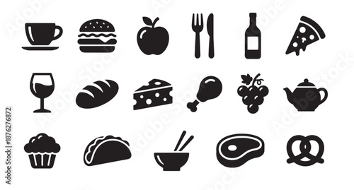 Food and drink vector icon set containing grocery and meal ingredients