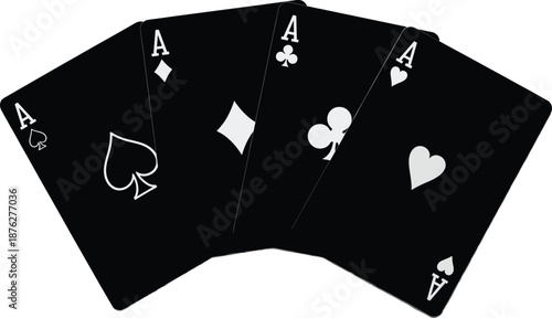 Four aces playing cards fan arrangement symbolizing poker luck casino gambling victory isolated on white background high stakes card game