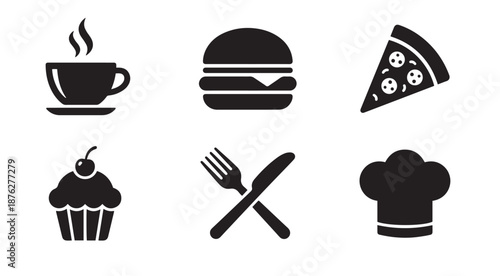 Minimalist restaurant and cafe vector icon set with fast food symbols