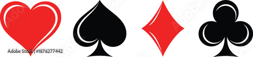 Playing Card Suit Symbols Illustration Featuring Heart Spade Diamond and Club Icons on Black Background Graphic Design