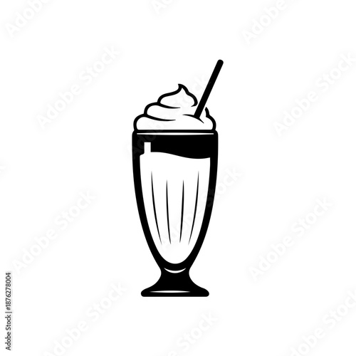Classic milkshake in a tall glass isolated on white background, Vector