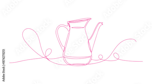 A continuous line drawing depicting a water jug. This is a line art representation of the jug. The background features a one-line drawing. This is a vector illustration.
