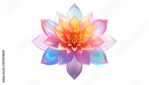 Colorful layered illustration of a lotus flower, center is glowing