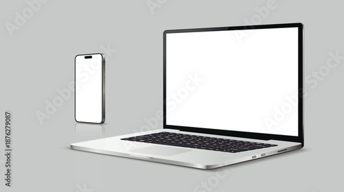 Mobile phone, notebook computer mockup with blank screen