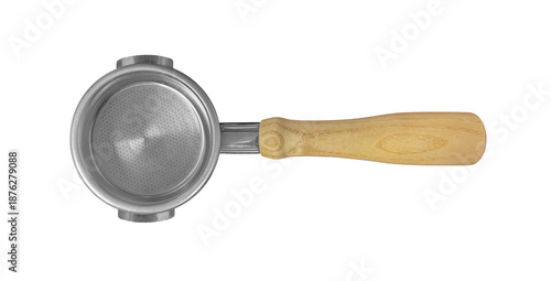 Cuadro en lienzo Top view bottomless portafilter basket with wooden handle Coffee equipment for e