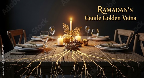 Elegant dining table setting with candles and warm lighting atmosphere