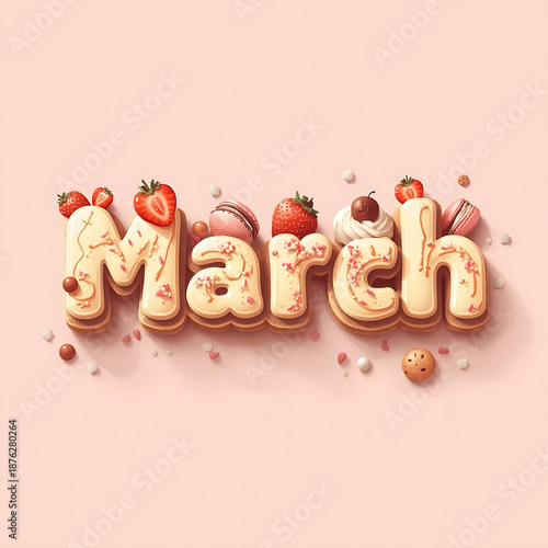 Wallpaper Mural Sweet March Dessert Typography Illustration Featuring Cute Chic 3D Cake and Cream Lettering Torontodigital.ca