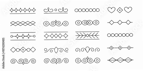 Collection of black and white decorative line art patterns and motifs