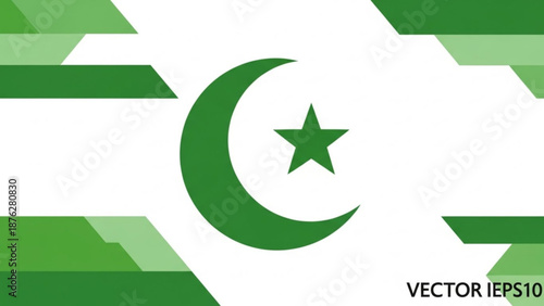 Pakistan Flag Vector Illustration with Crescent Moon and Star on White Background