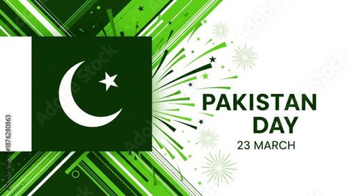 Pakistan Day Celebration with Green Flag and Star on 23 March