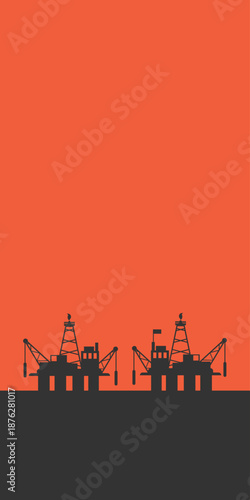 Background oil and gas platform on layout with rig