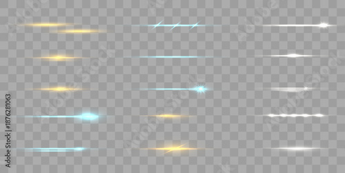 Blue neon horizontal line with radiant glow and flash. Dynamic light streak enhances futuristic style. Perfect for UI highlights and tech backgrounds.