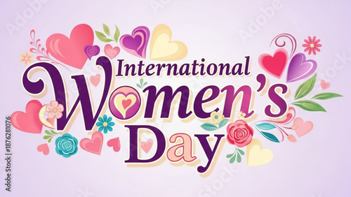 International Womens Day Celebration with Colorful Hearts and Flowers