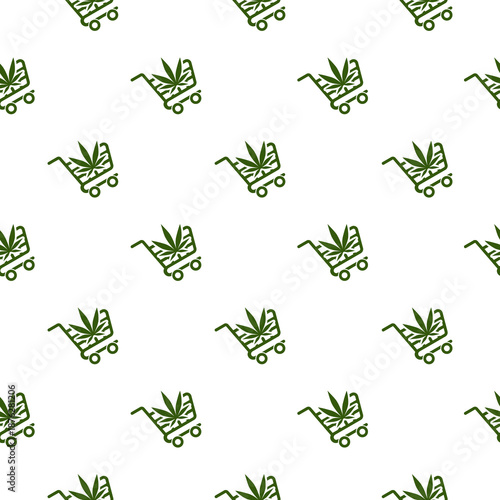 Shopping cart with cannabis seamless pattern isolated on white background