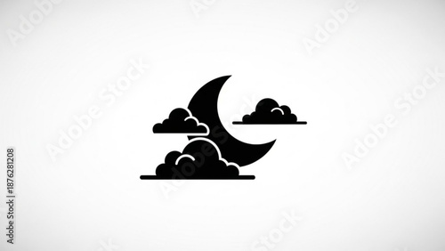 Crescent Moon with Clouds Isolated on White Background