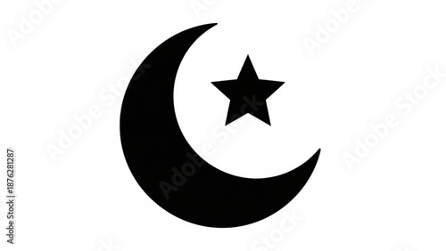 Black Crescent Moon with Star Icon Isolated on White Background