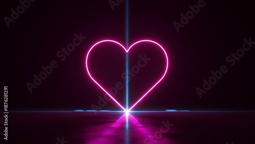 Vibrant neon heart outline with glowing blue light on dark background