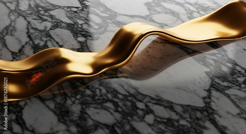 Elegant golden ribbon on marble surface artistic abstract detail design