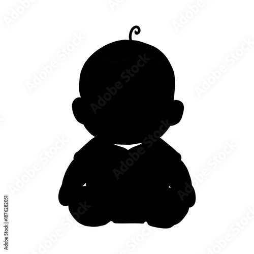 Baby girl sitting silhouette on isolated background.
