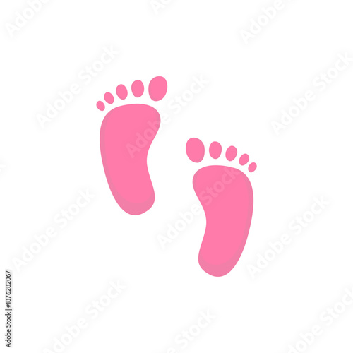 Baby pink foot prints icon on white background