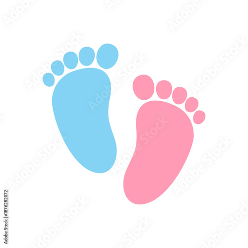 Baby foot print pink and blue colors. For baby shower and gender reveal celebration on transparent background.