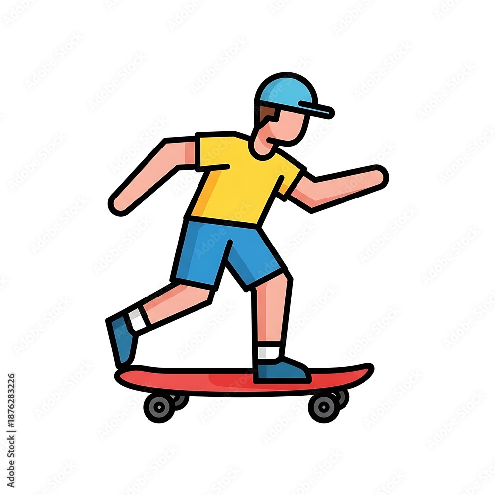 Fototapeta premium Young Man Riding Red Skateboard Illustration.