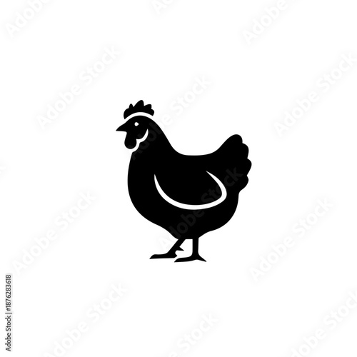 Black and white silhouette of a chicken isolated on white background, Vector