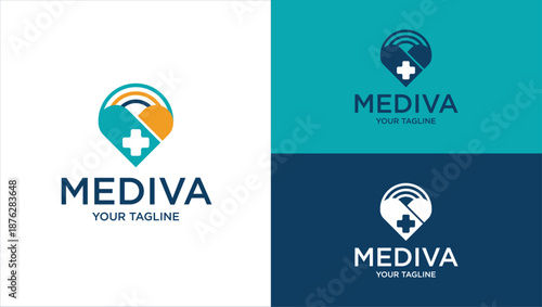 Medical Logo, Heart with Plus Logo, Hospital Logo, Clinic Logo, Heart rainbow and plus logo, Medical Care Logo, Medical logo, nursing logo, health logo, pharmacy logo,  Rainbow Heart plus logo, 