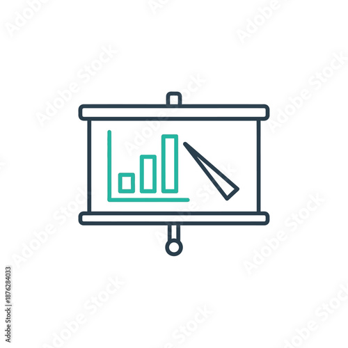 Presentation Flip Chart with Growing Bar Graph and Pointer Icon