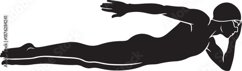 Swimmer in streamlined position with goggles and cap on